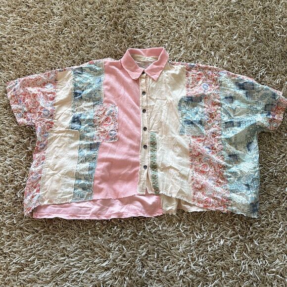 BlueVelvet Oversized Mixed Fabric Top in Pink-Beige Size S - Picture 4 of 8